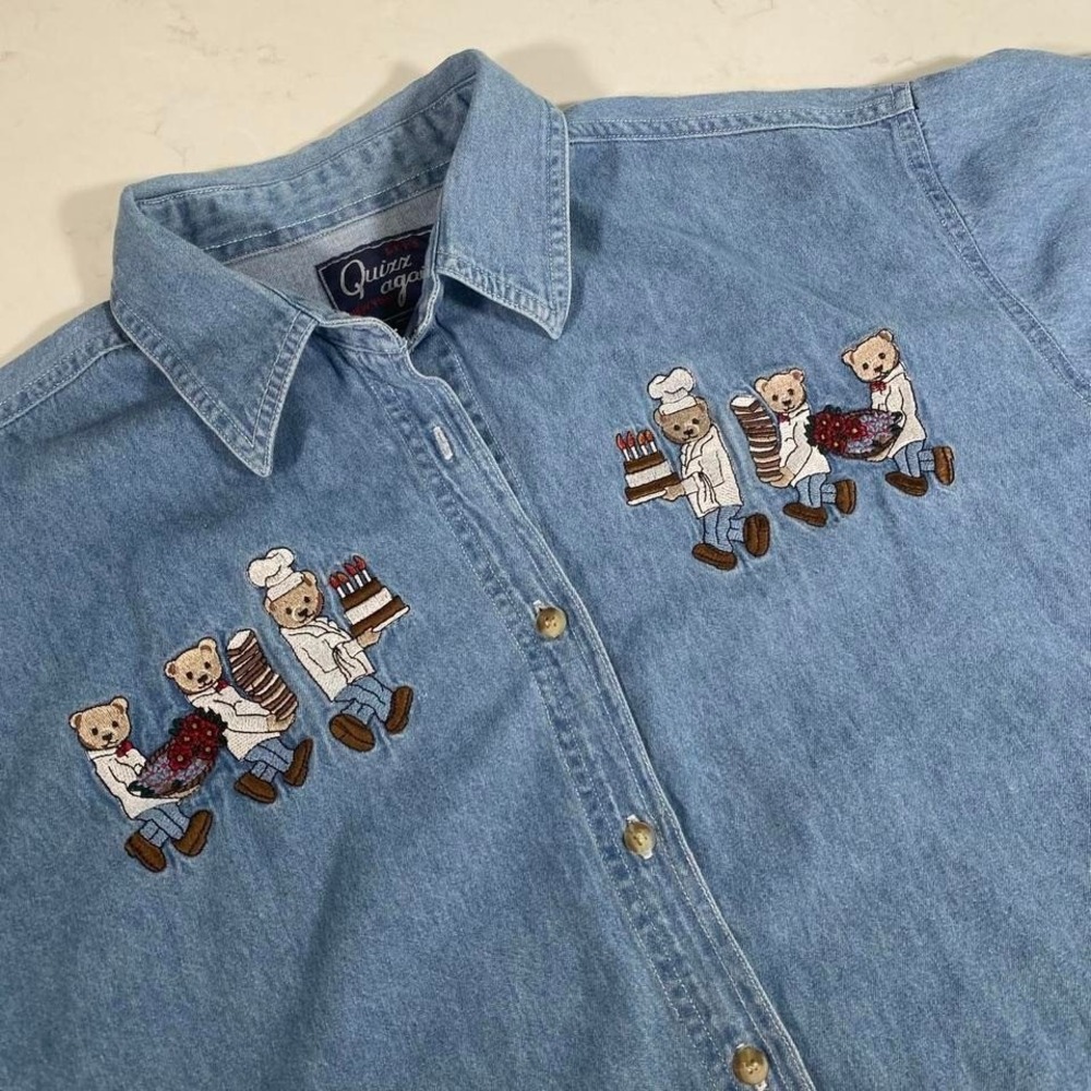 Vintage  1989-93 Teddy Bear Chef‎ Denim Shirt size large